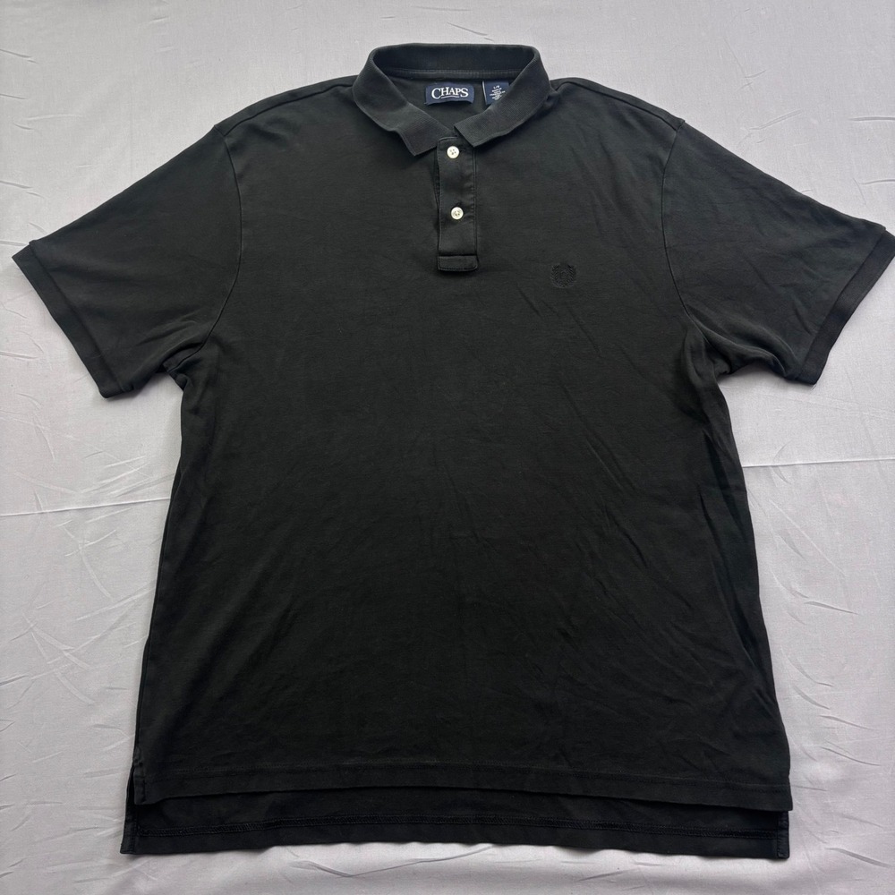 Chaps Mens Short Sleeve Polo Shirt Black Large Embroidered Crest Logo 0465R